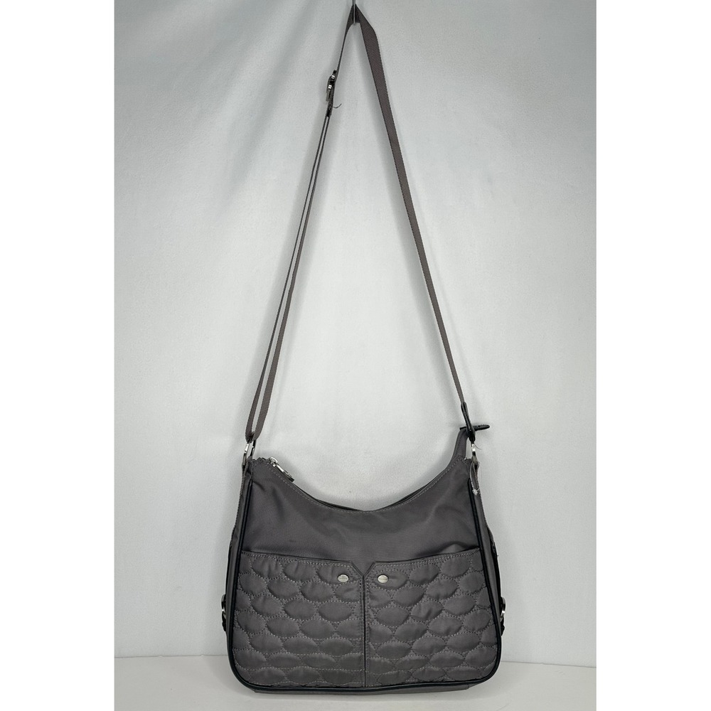 Mosey Recycled PET Crossbody Bag Gray Quilted Eco Friendly Hobo Messenger
